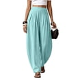 thumbnail image 2 of Zjunqe Women Linen Wide Leg Palazzo Barrel Pants Drawstring Casual Summer Beach Vacation Boho Baggy Pant with Pockets Drawstring Dressy Casual Barrel Pants Business Casual Work Baggy Pant Sky Blue S, 2 of 9