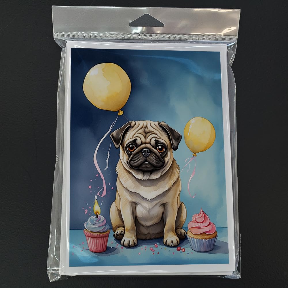 Carolines Treasures DAC8035GCA7P 5 x 7 in. Pug Happy Birthday Greeting Cards - Pack of 8