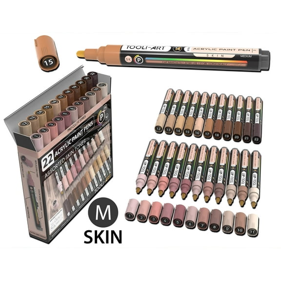 22 Acrylic Paint Pens (SKIN FLESH) Pro Color Series Set (3mm MEDIUM)