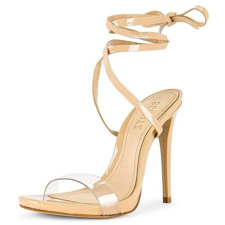 

Schutz Cloe Light Nude Strappy Tie Up Lace Up Open Toe Stiletto High Heel Sandals (Light Nude 10)