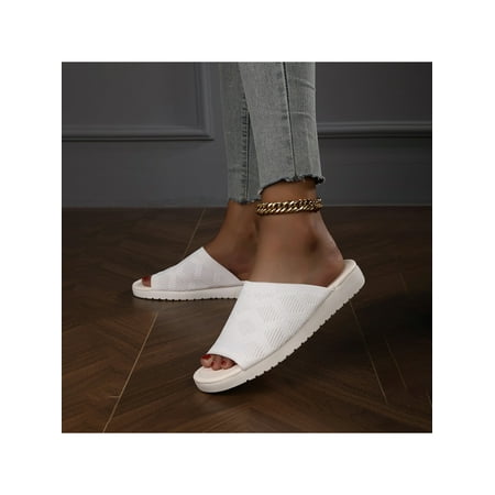 

Daeful Womens Slides Summer Flat Sandals Beach Casual Shoes Comfort Knit Upper Sandal Women Non Skid Slide Slippers White 7