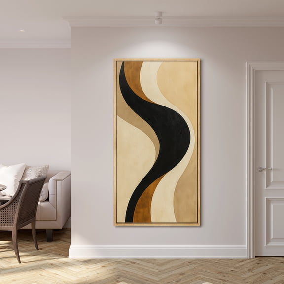 Large Framed Canvas Print Abstract Waves Modern Wall Art Neutral Decorative for Living room Bedroom - 60"x30" Natural Frame