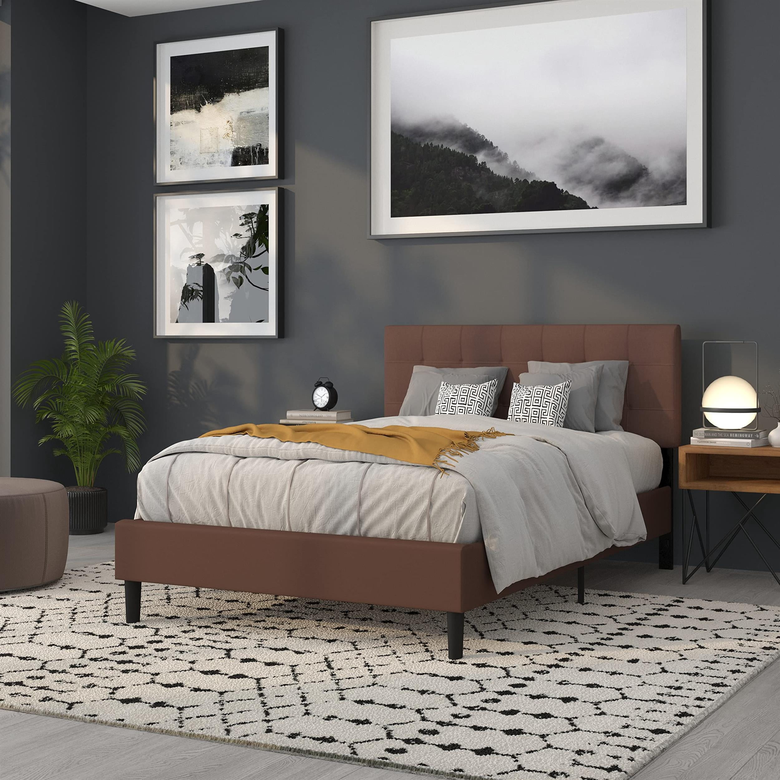 Afuera Living Contemporary Tufted Full Panel Headboard in Dark Brown