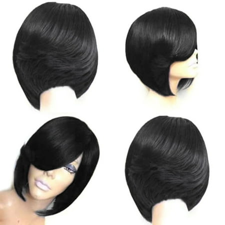 Toyella Wig European And American Women Fashion Lifelike Natural High Temperature Silk Short Straight Hair Wig Headgear Black