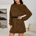 thumbnail image 2 of HCURIBAD Oversized Sweater Dress for Women Women's Furry Pullover Sweater Dress Loose Oversized Long Knitted Tops, Long Sweater Brown XL, 2 of 4