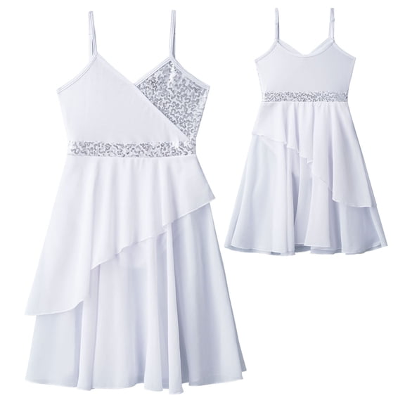 MSemis Kids Girls Solid Color Lyrical Dance Dress Sleeveless Leotard Skirt