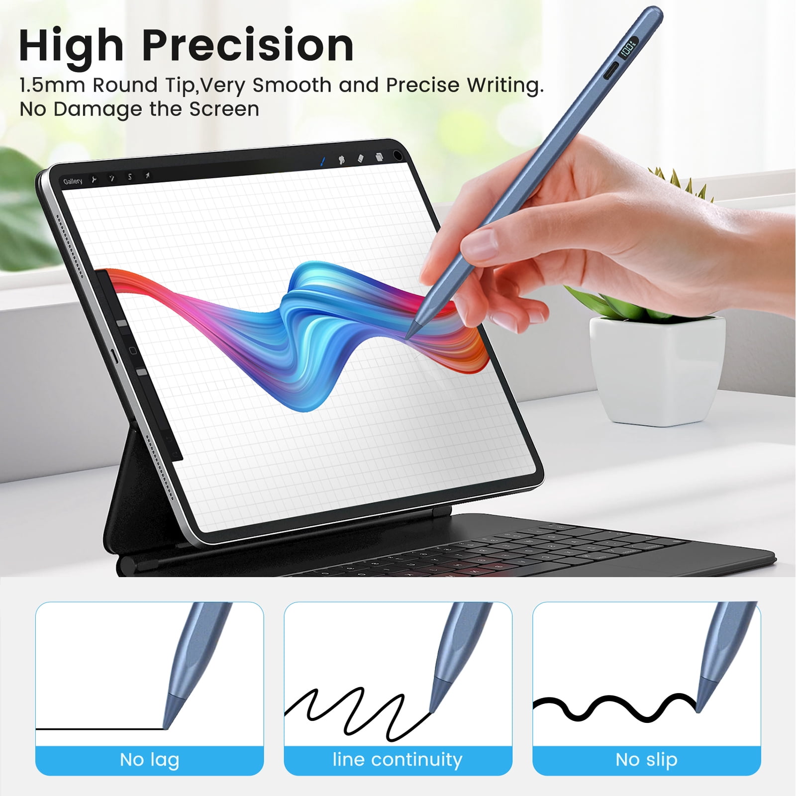Stylus Pen for iPad 2018-2025, Apple iPad Pens 10th&9th Generation with LED Battery Display, Palm Rejection, Fast USB-C Charging, No Bluetooth, Compatible with iPad Pro Air Mini
