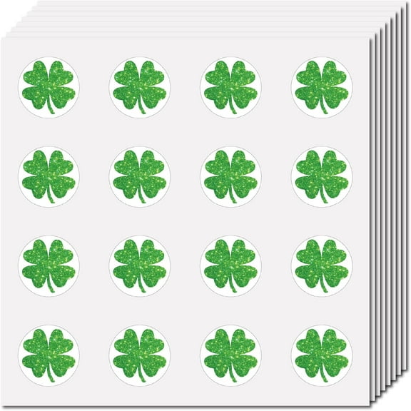 128Pcs Clover Stickers for Scrapbooking Small Lucky Clover Decal Bulk Sticker Self-Adhesive Waterproof Round Dot Four Leaf Clover Green Stickers for Planner Calendar Crafting 2.5x2.5cm