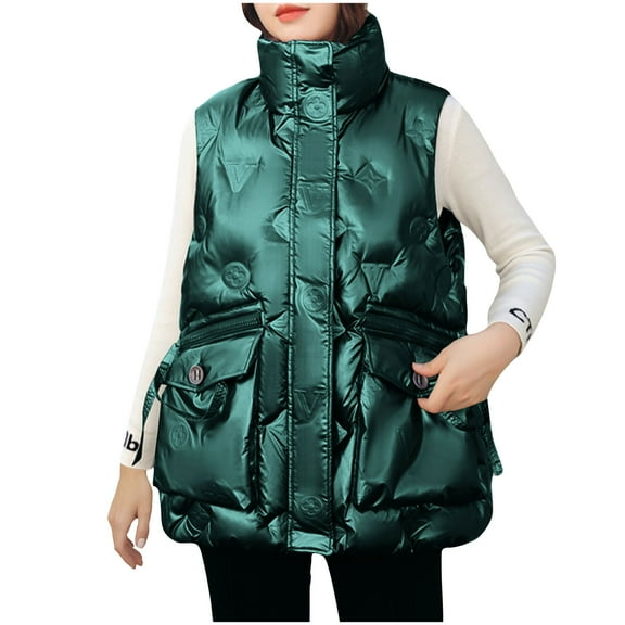 TFEOQRY Womens Winter Cotton Thermal Long Vest Solid Color Sleeveless Hooded Long Cotton Jacket Green