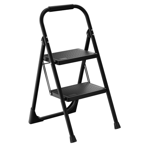Step Ladder 2 Step Stool Folding Step Stools for Adults with Handgrip & Anti-Slip Sturdy and Wide Pedal 330lbs Stepladder Multi-Use for Household & Office Foldable Step Stool,Matte Black