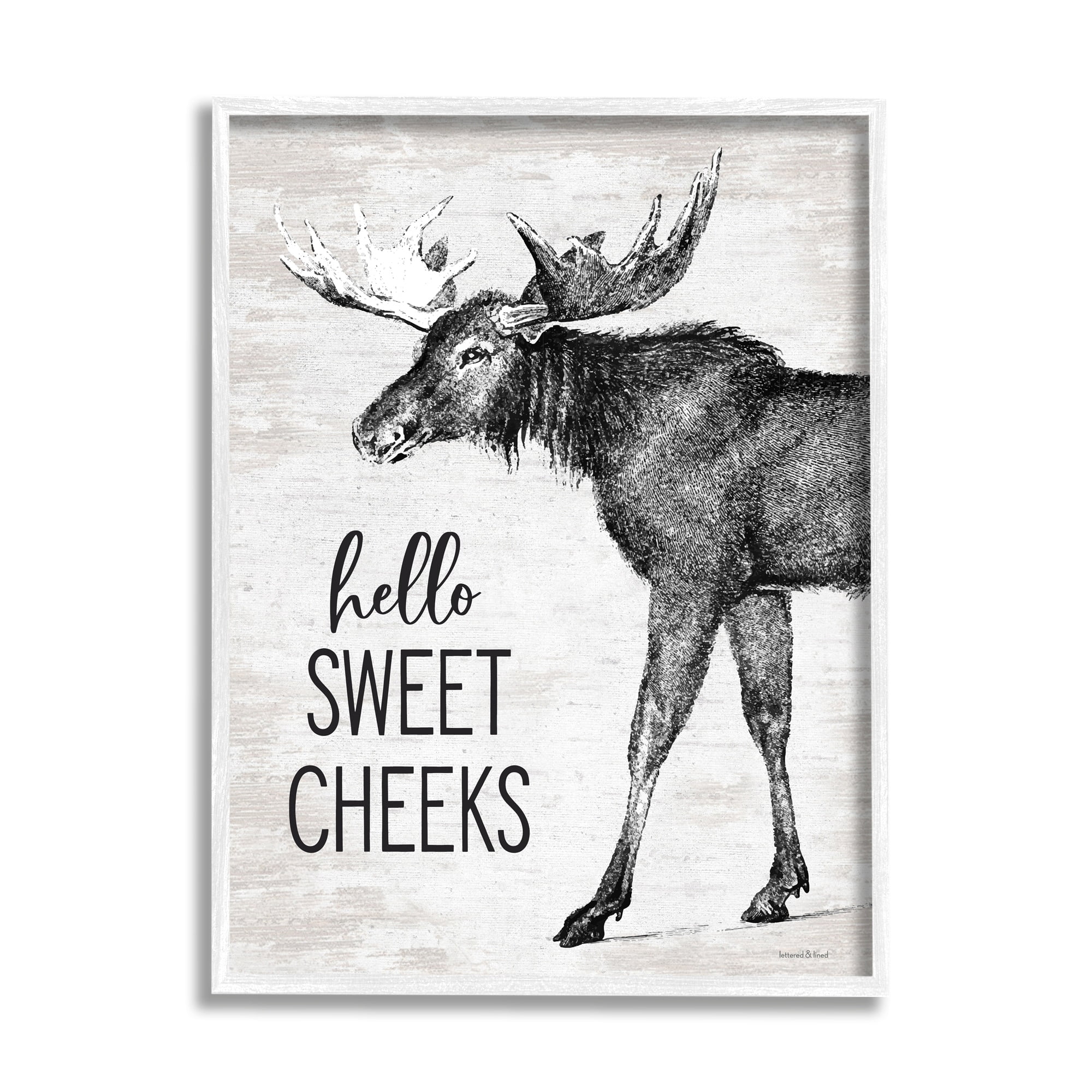 Stupell Industries Hello Sweet Cheeks Funny Bathroom Humor Rustic Moose, 16 x 20, Design by Lettered and Lined