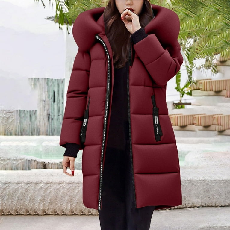 Women's Warm Puffer Jacket Long Solid Colour Zip Up Down Coats