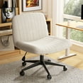 thumbnail image 6 of Walsunny Criss Cross Legged Home Office Vanity Desk Chair with Back & Wide Seat Armless with Wheels Swivel Padded Fabric Chair, White, 6 of 7