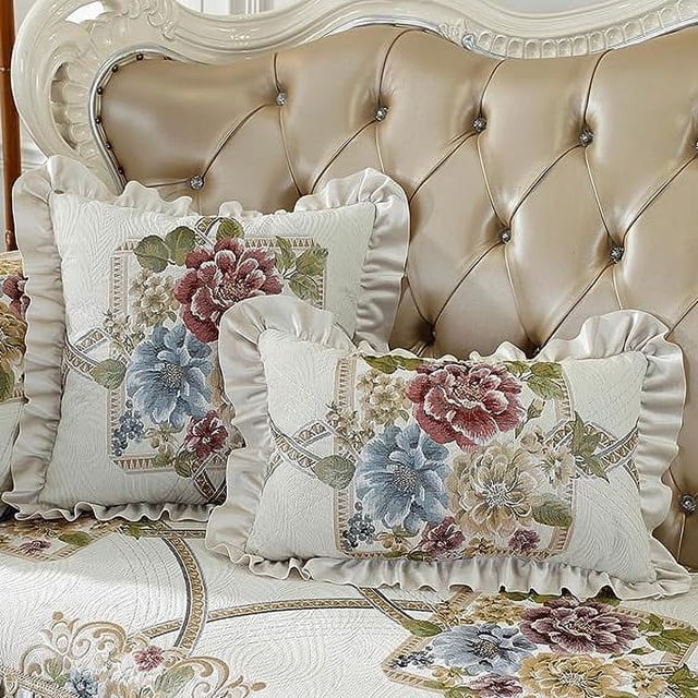 Nvzi Juego de 2 fundas de almohada decorativas de jacquard con funda de cojín cuadrada de chenilla súper suave con volantes (crema, 18" x 18")