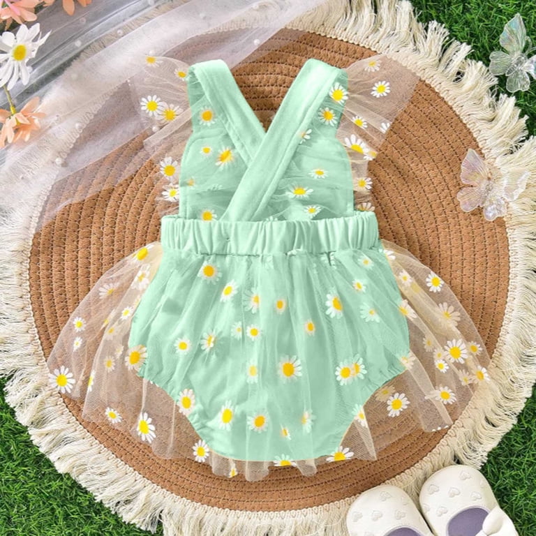 dresses for 1st birthday Curenmufel Baby Baby Girl Outfit Lace Tulle Romper Dress with Floral Headband Cake Smash 0 3 6 9 12 18 24 Months (Green,Size 12 My Actual Bust is:52