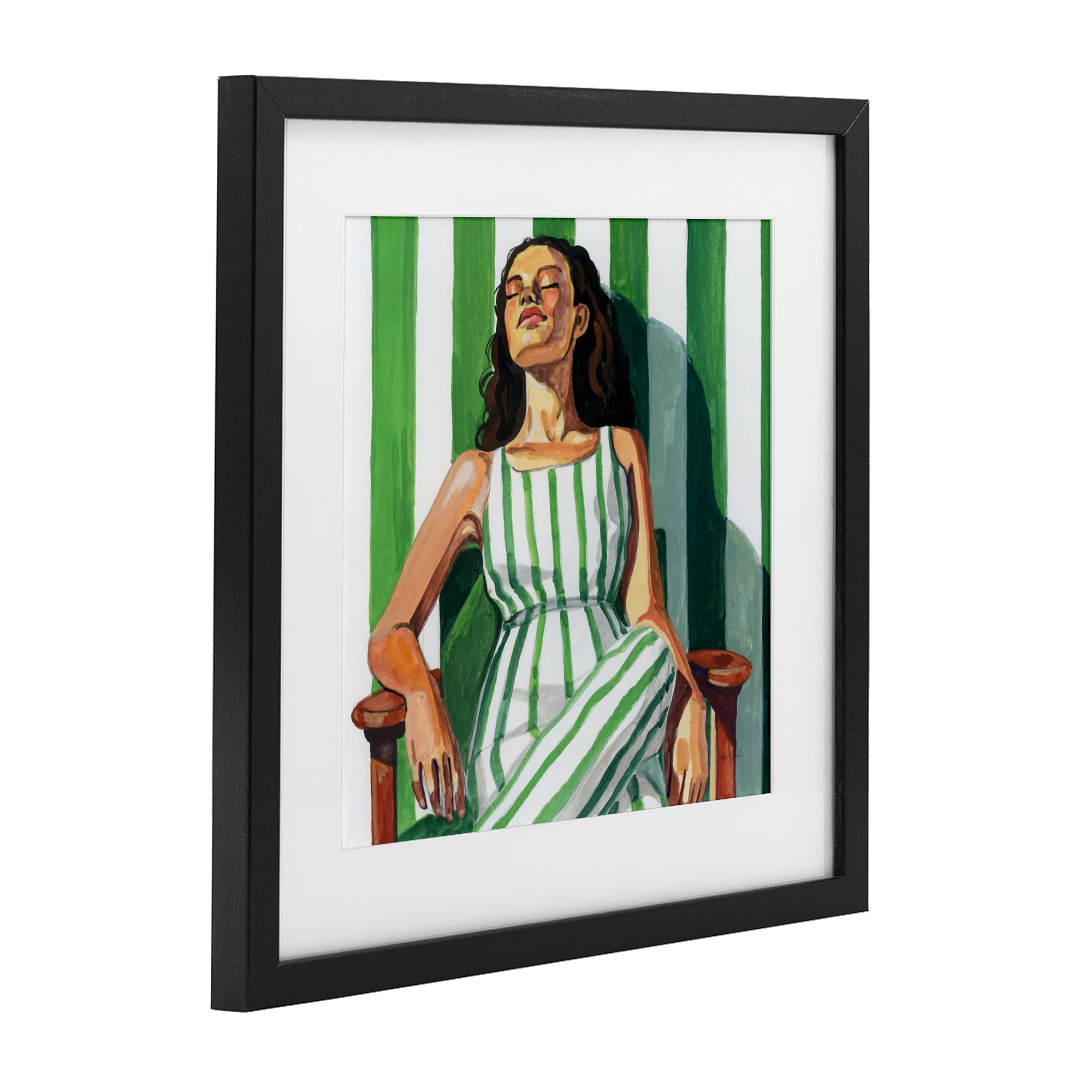 Stupell Industries Relaxing In A Striped Dress Black Framed Print Under Glass, design by Kate Jarvik Birch