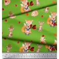 thumbnail image 3 of Soimoi Green polyester Crepe Fabric Fox & Bunny Kids Fabric Prints By Yard 52 Inch Wide, 3 of 3