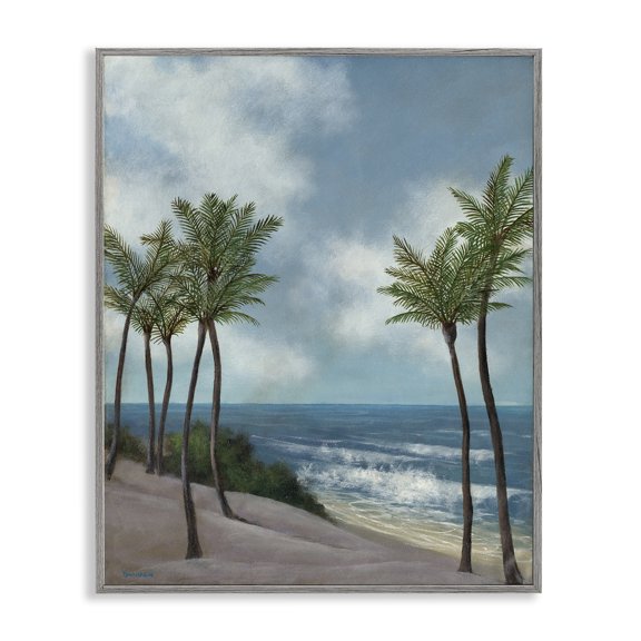 Stupell Industries Tropical Crashing Waves Landscape Painting Gray Framed Art Print Wall Art, 11 x 14