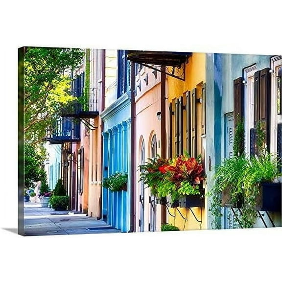 GREATBIGCANVAS Charleston Rainbow Row II Canvas Wall Art Print, South Carolina Home Decor Artwork, 24"x16"