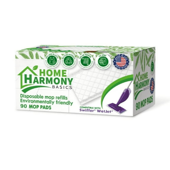 Home Harmony Basics Pads Refills for Swiffer Wetjet, Swiffer Wetjet Replacement Pad Refills, 90 Count, Disposable Mop Pads for Mulitsurface Floors, Eco-Friendly, Made in USA