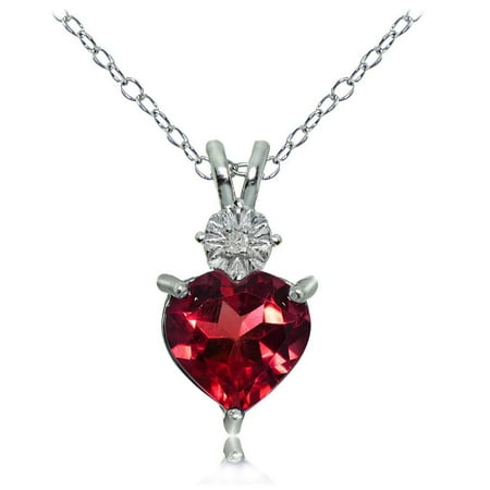 Divine Rock Pendant - Glitzy Rocks Sterling Silver Created Ruby and Diamond Accent Heart Necklace - Silver/Red