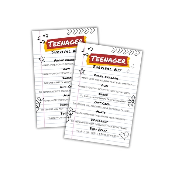 Teenage Survival Kit Tags Gift 30pk 4x6 Postcard Size Gift DIY for Parents Teen Care Package How To Survive Mom of Teacher Back to School