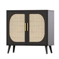 thumbnail image 6 of Gzxs 31.5"W Sideboard Buffet Cabinet with Rattan Decorated Doors, Farmhouse Accent Kitchen Cupboard Console Cabinet with Adjustable Shelf and Solid Wood Legs, Black, 6 of 6