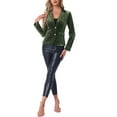 thumbnail image 2 of INSPIRE CHIC Women's Vintage Velvet Blazer Notched Lapel Button Front Wear-to-Work Jacket S Army Green, 2 of 6