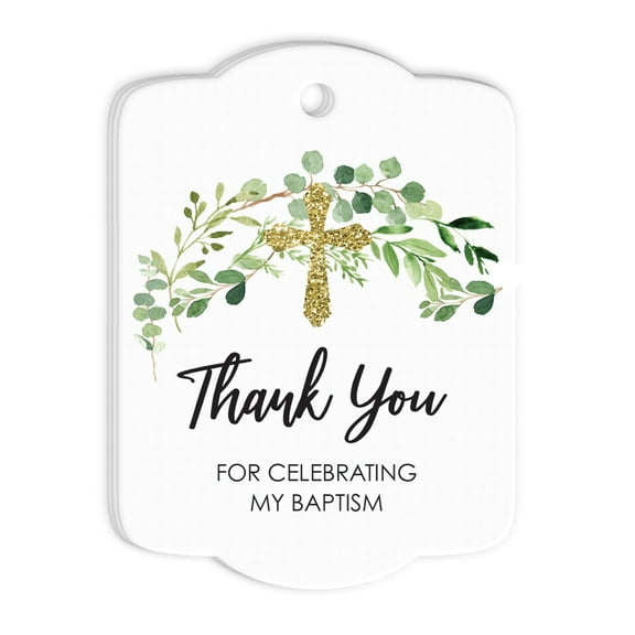 Baptism Favor Tags Greenery Rounded Set of 24