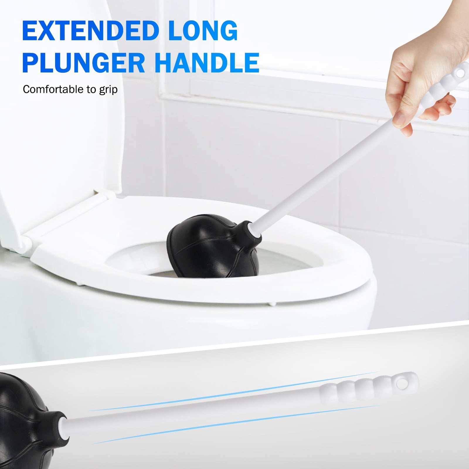 Koomade Toilet Plunger with Ergonomic Plastic Handle Pump Declogger Sink