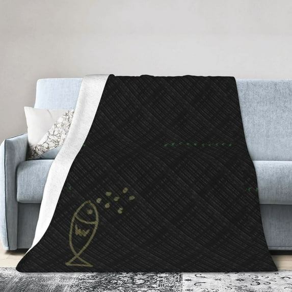 Air Bubble Fish Graffiti Throw Blanket, Anti-Pilling Ultra-Soft Micro Fleece Cover Blanket for Bed Sofa, for All Seasons, 60"x50"