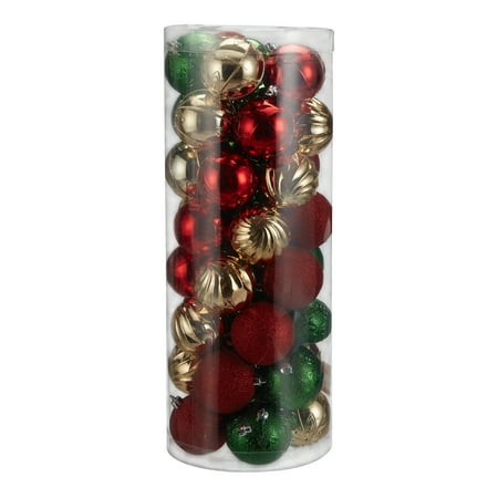 Christmas Ornaments Holiday Time Shatterproof Christmas Tree Ornaments, 50 Count, Green, Gold, and Red ()