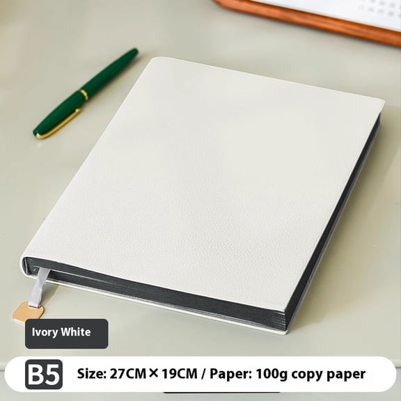 White Writing Journal Notebook, 256 Lined Pages, Flexible Faux Leather Cover,B5 for Work or School