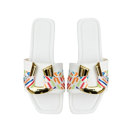 

KaLI_store Women Sandals Women s Summer Sandals Beach Ankle Walking Strap Casual Flip Flops Ladies Flats Comfortable Shoes White