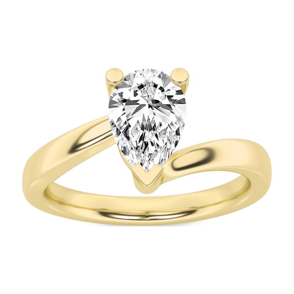Fireborn IGI Certified Pear-Shaped Diamond Engagement Ring, Bypass Shank Design For Women, 1 CTTW, 14K Yellow Gold