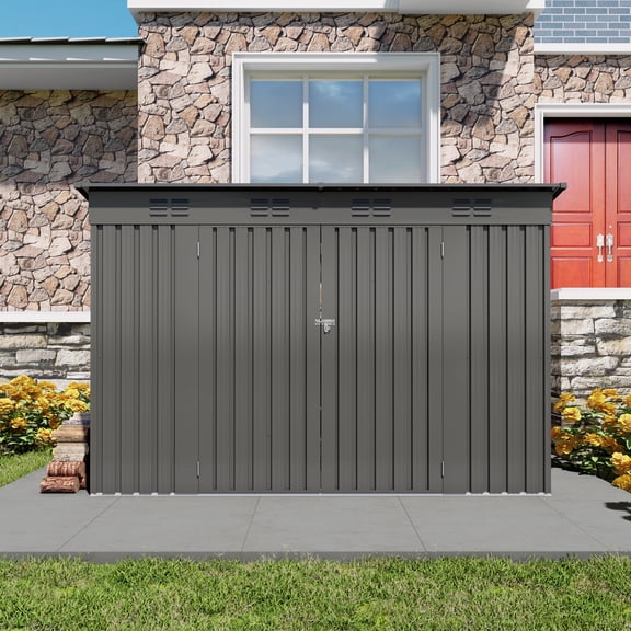 Leumius 4x9 FT Outdoor Storage Shed, Metal Garden Shed Tool House with Sloping Roof,6 Vents and 2 Swing Doors for Backyard, Garden, Patio, Garage, Lawn, Gray