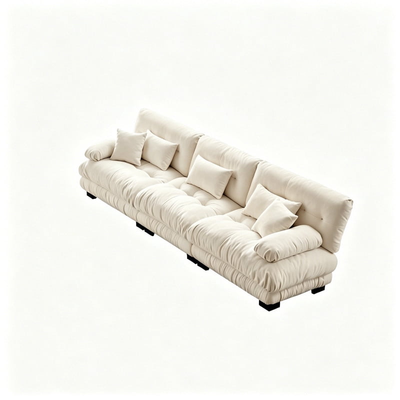 ANPPORT Cloud Couch Sleeper Sofa, Chenille Light Coffee 3-Seater Modular Sofa, 3 Lumbar pillows, 2 Pillows, Comfy Deep Seat Cloud Sofa, Convertible L-Shaped Floor Couch for Living Room