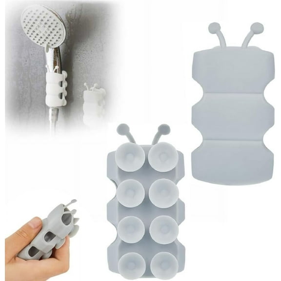 Silicone Shower Head Holder,2024 Upgrade Universal Relocatable Shower Head Suction Cup Holder, Adjustable Shower Holder for Bathroom Non Drilling (Gray 2pcs)