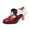 Wine, variant on Abomasnow Women's Round Toe Two Tone Mary Jane Heels Ribbon Bow Tie Block Heel Dress Shoes Vintage Brogue Pumps for Party Daily Wear