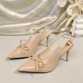 thumbnail image 4 of SZJXBUY Walking Sandals Women Wide Width,Summer Casual Slingback Kitten Heels Sandals Pointed Close Toe Bow Dress Shoes All Day Wear Comfortable Formal Wedding Pumps Beige,39, 4 of 9