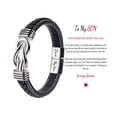 thumbnail image 4 of Mother and Son Forever Linked Together Braided Leather Bracelet, Men Stainless Steel Interlocking Inspirational Wristband, Son Graduation Birthday Gift from Mom, 4 of 9