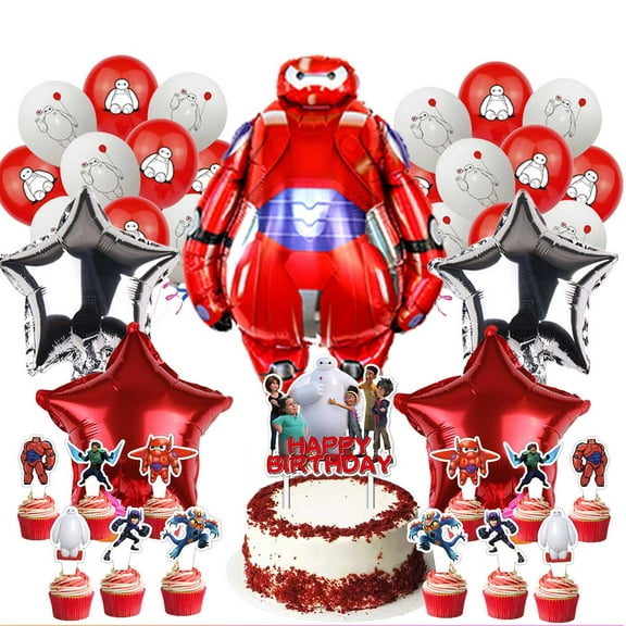 Baymax Big Hero Party Supplies Balloons Cake Topper Birthday Set Decorations Kit Fans