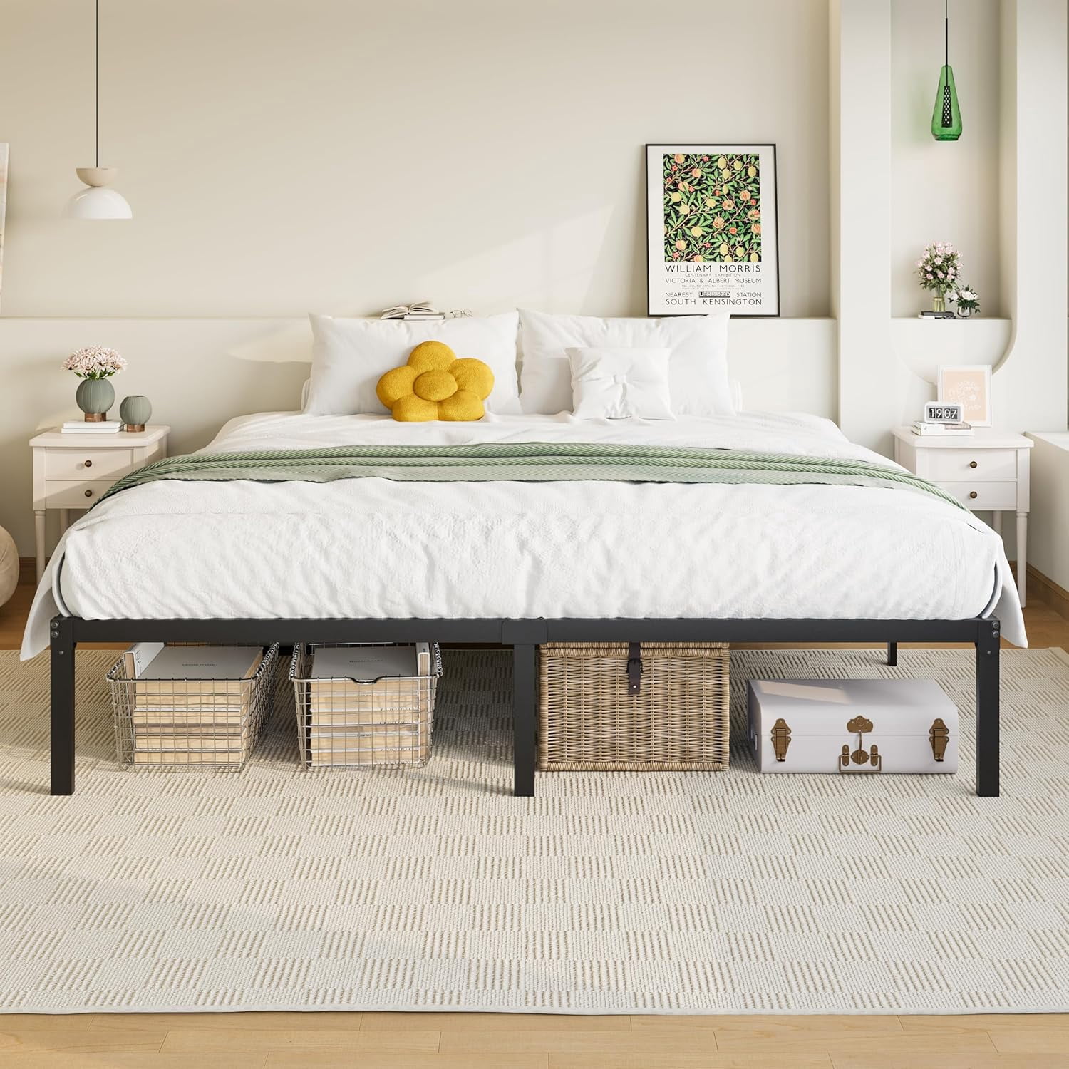 ZMSHOP King Size Bed Frame, 14 inch Metal Platform Beds with Storage Space, No Box Spring Needed and Easy Assembly, Black