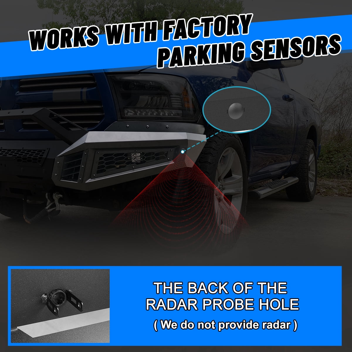 4 IN 1 Front Bumper for 2013-2018 Dodge RAM 1500 Pickup Truck(Excluding Rebel)/2019-2023 Ram 1500 (Exculding Warlock) Heavy Duty Steel Bumper w/Bull Bar + Skid Plates + 2*Side Wings​