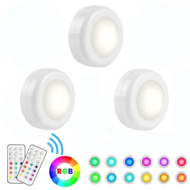 Adjustable Switch LED Puck Lights, Easy to Replace Batteries Closet Push Lights with RGB 13 Color for Kitchen Decoration (3 Pack)
