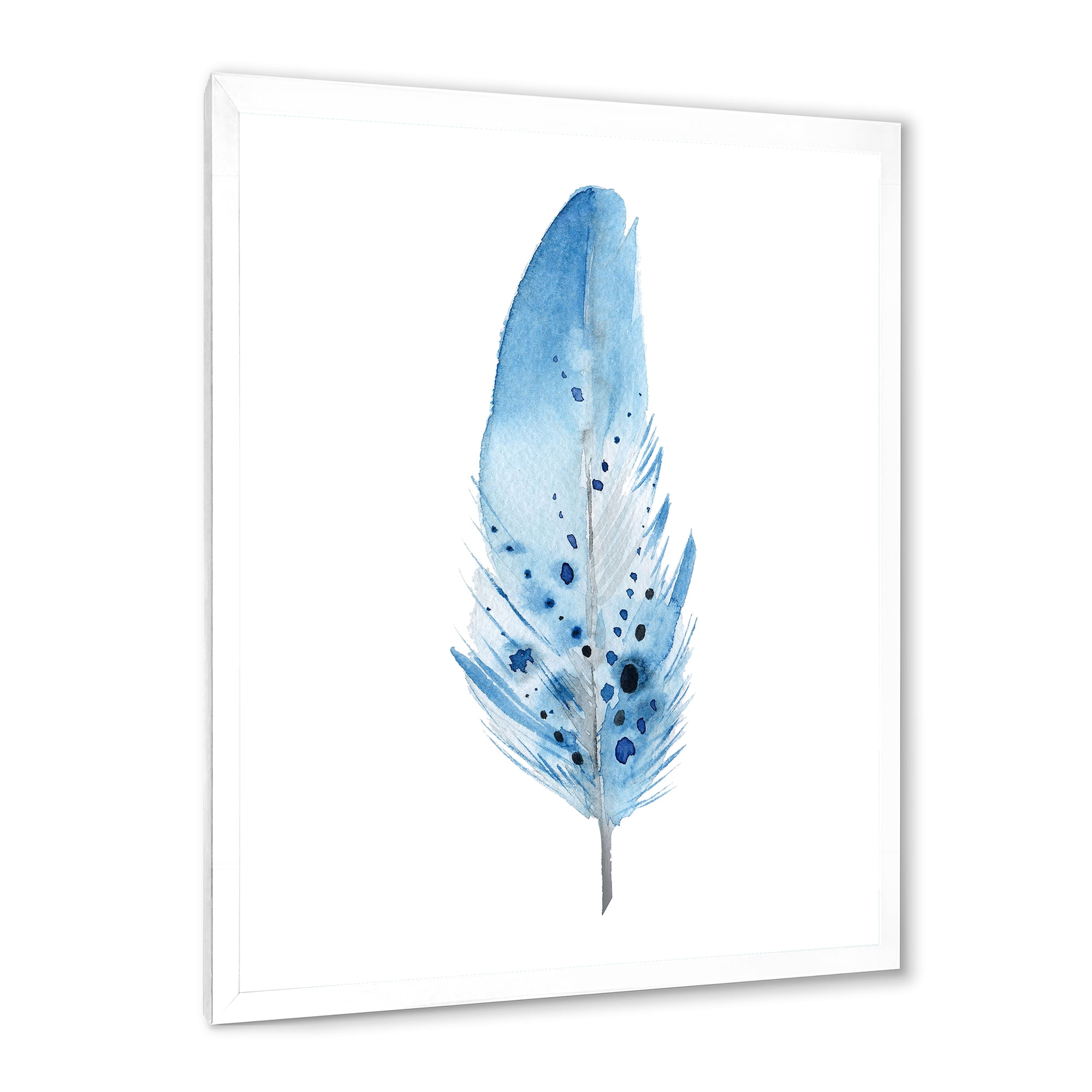 Designart 'Abstract Blue Boho Feathers' Bohemian & Eclectic Framed Art Print