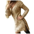 thumbnail image 3 of HSMQHJWE Robe Teinture sur Nœuds pour Femmes Robe Longue pour Femmes Robe à Manches Longues en Tricot Robe Courte Col Roulé Mini Pull Col en V Bouton Robe Chaude Robe une Épaule pour Femmes, 3 of 8