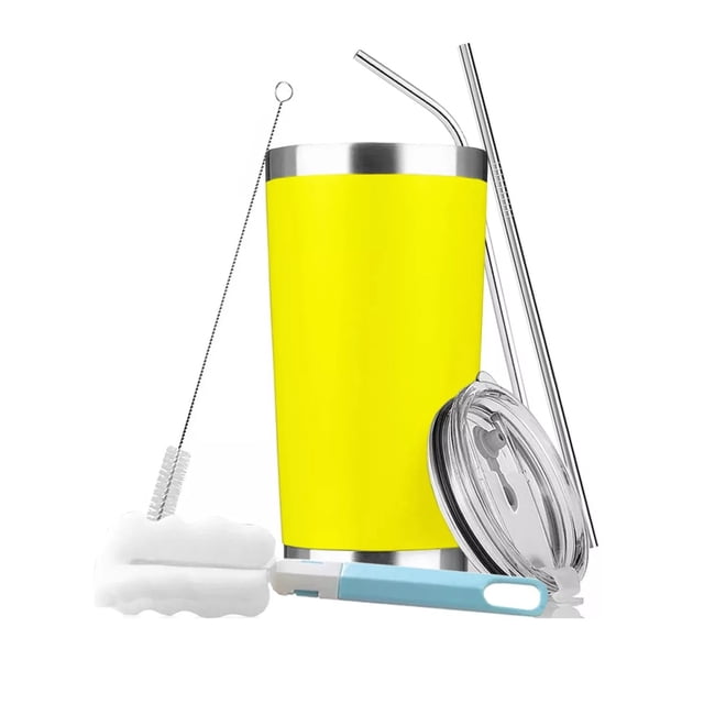 Vaso De Acero Inoxidable De 20oz Con Tapa Y Popote Amarillo