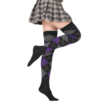 

uikmnh Women Diamond Plaid High Elasticity Over Knee Socks Fashion Over Knee Socks
