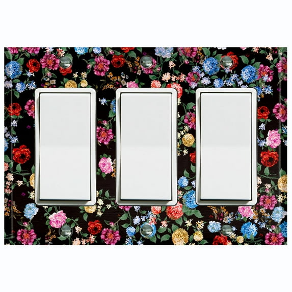 Metal Light Switch Plate Outlet Cover Colorful Floral Garden Wallpaper ROS034